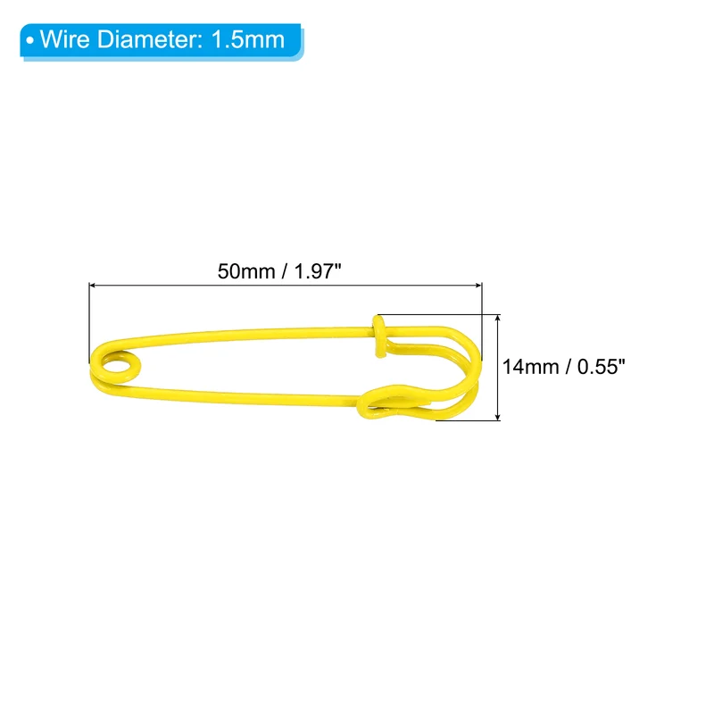 Safety Pins 1.97 Inch Large Metal Sewing Pins Yellow 20Pcs