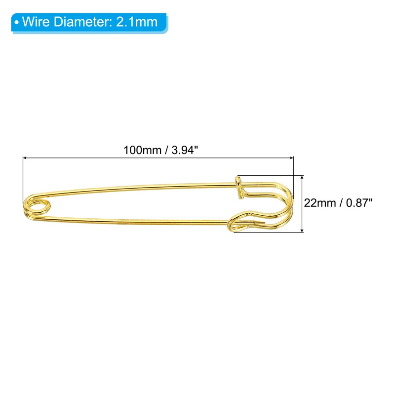 Safety Pins 3.94 Inch Large Metal Sewing Pins Gold Tone 10Pcs