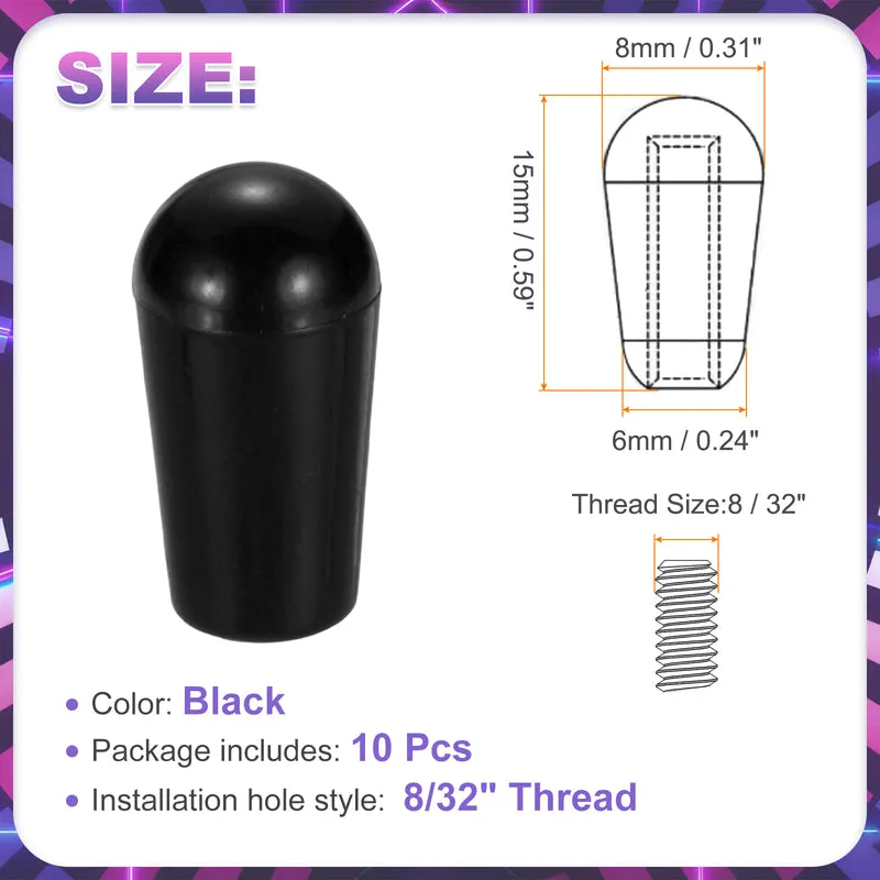 10 Pcs Switch Tip Knob for Electric Guitar, 8/32" Thread, Black