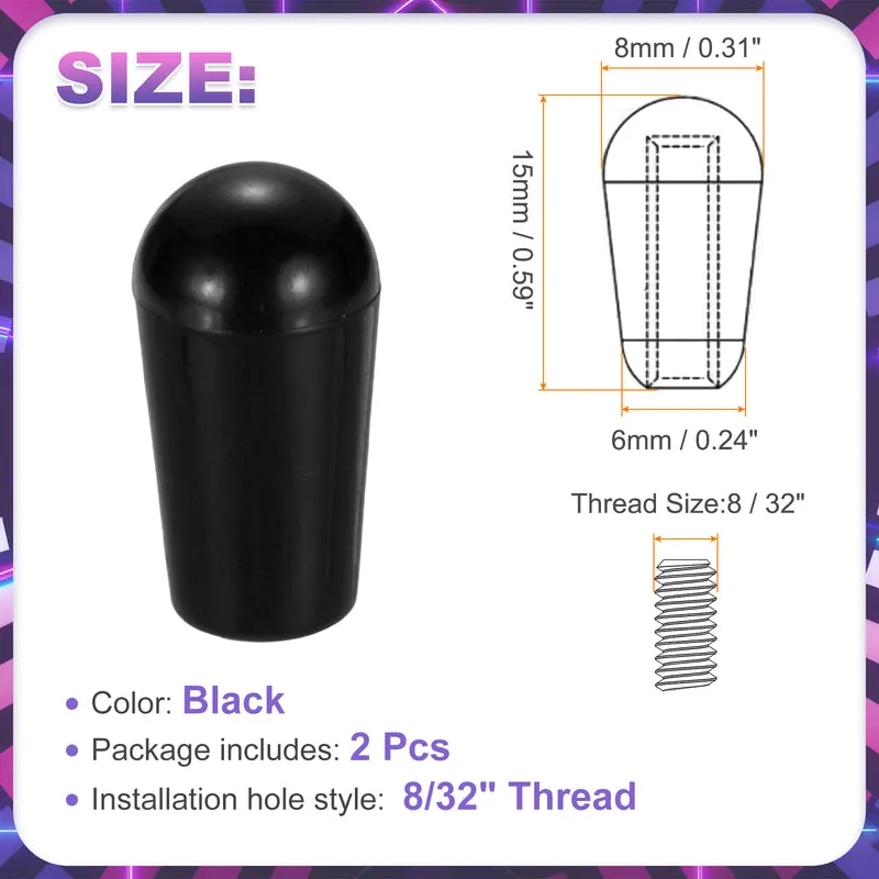 2 Pcs Switch Tip Knob for Electric Guitar, 8/32" Thread, Black