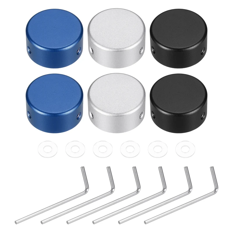 6 Pcs Footswitch Toppers Guitar Pedal Button Caps, Silver, Black, Dark Blue