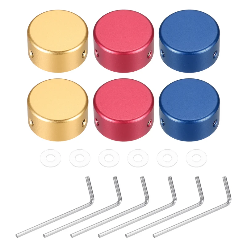 6 Pcs Footswitch Toppers Guitar Pedal Button Caps, Gold, Red, Dark Blue