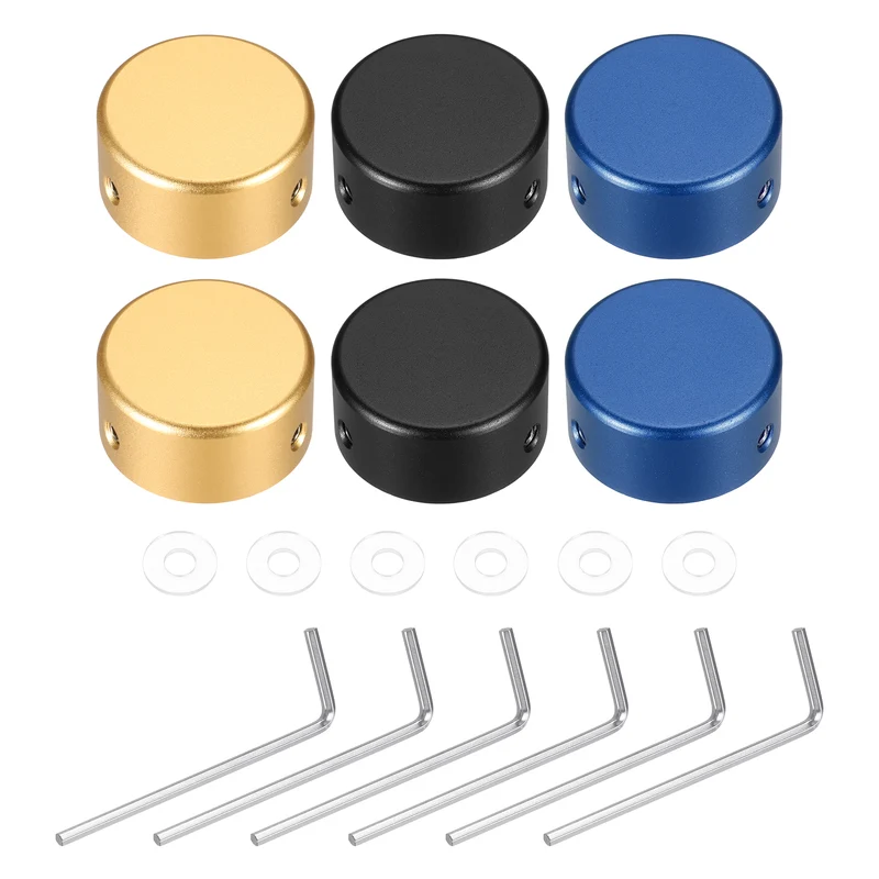 6 Pcs Footswitch Toppers Guitar Pedal Button Caps, Gold, Black, Dark Blue