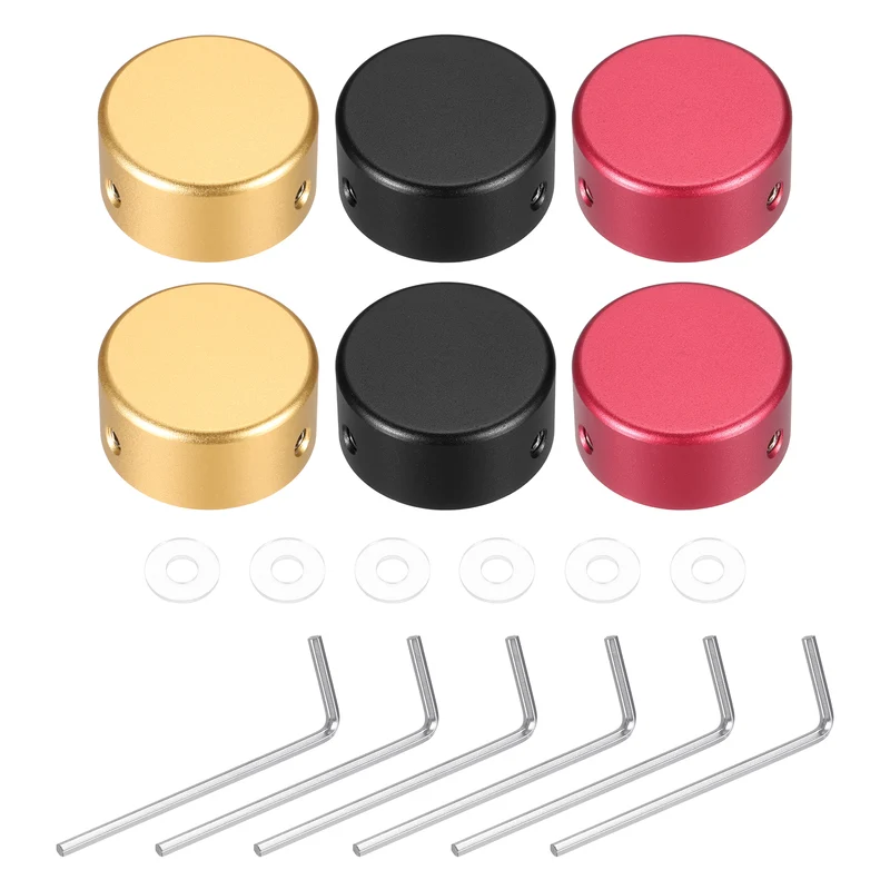6 Pcs Footswitch Toppers Guitar Pedal Button Caps, Gold, Black, Red