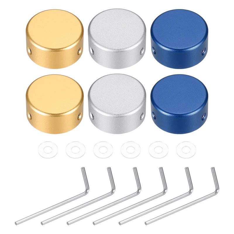 6 Pcs Footswitch Toppers Guitar Pedal Button Caps, Gold, Silver, Dark Blue