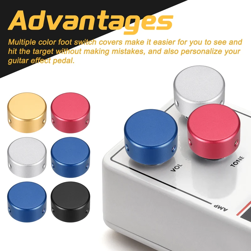 6 Pcs Footswitch Toppers Guitar Pedal Button Caps, Gold, Silver, Red