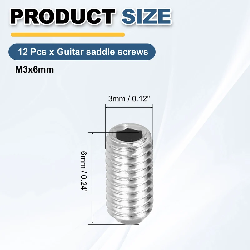 Guitar Bridge Saddle Height Adjustment Screws Metric M3x6 Silver 12pcs