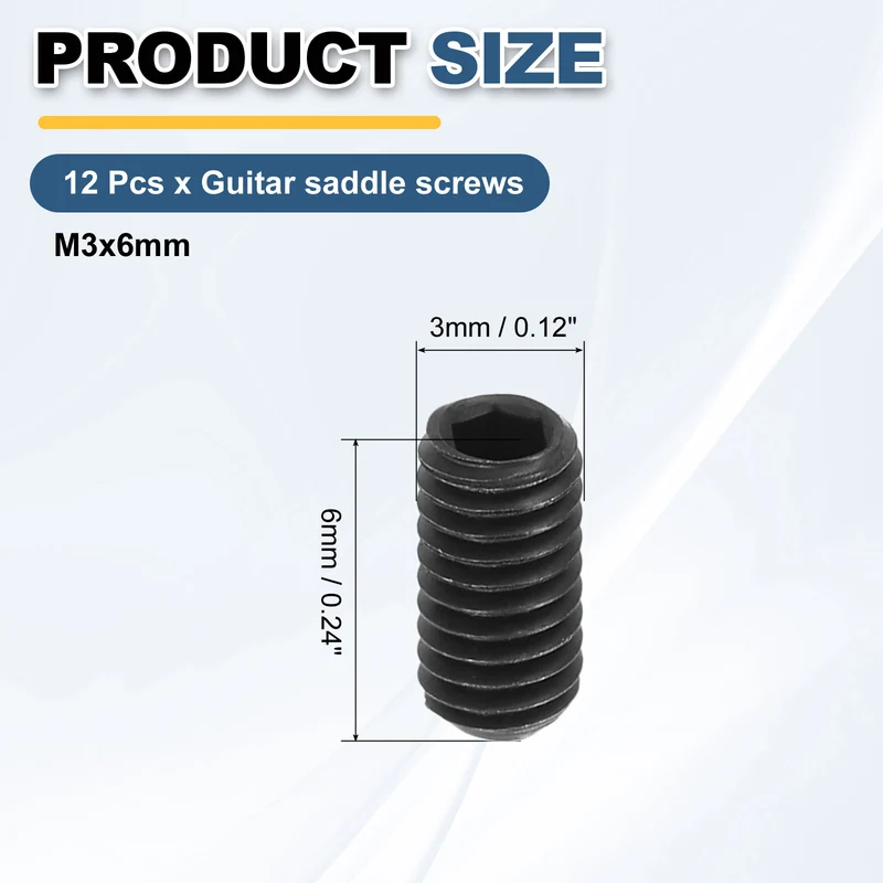 Guitar Bridge Saddle Height Adjustment Screws Metric M3x6 Black 12pcs