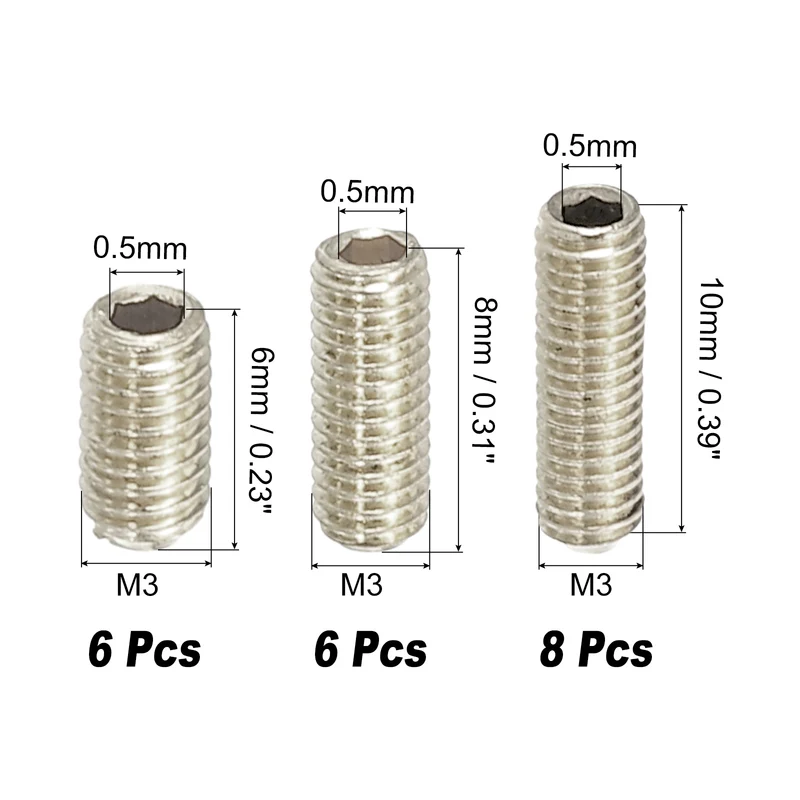 Guitar Bridge Saddle Height Adjustment Screws M3x6/8/10mm Silver 20Pcs