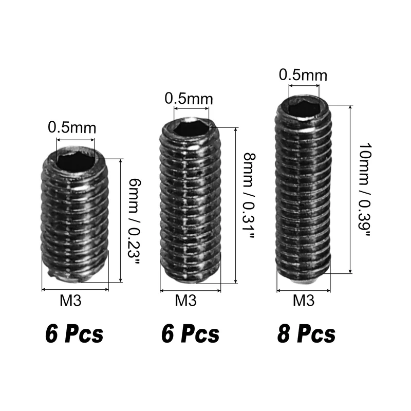 Guitar Bridge Saddle Height Adjustment Screws M3x6/8/10mm Black 20Pcs