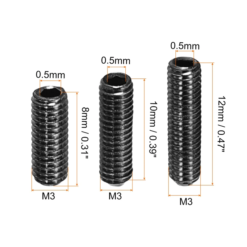 Guitar Bridge Saddle Height Adjustment Screws M3x8/10/12mm Black 12pcs