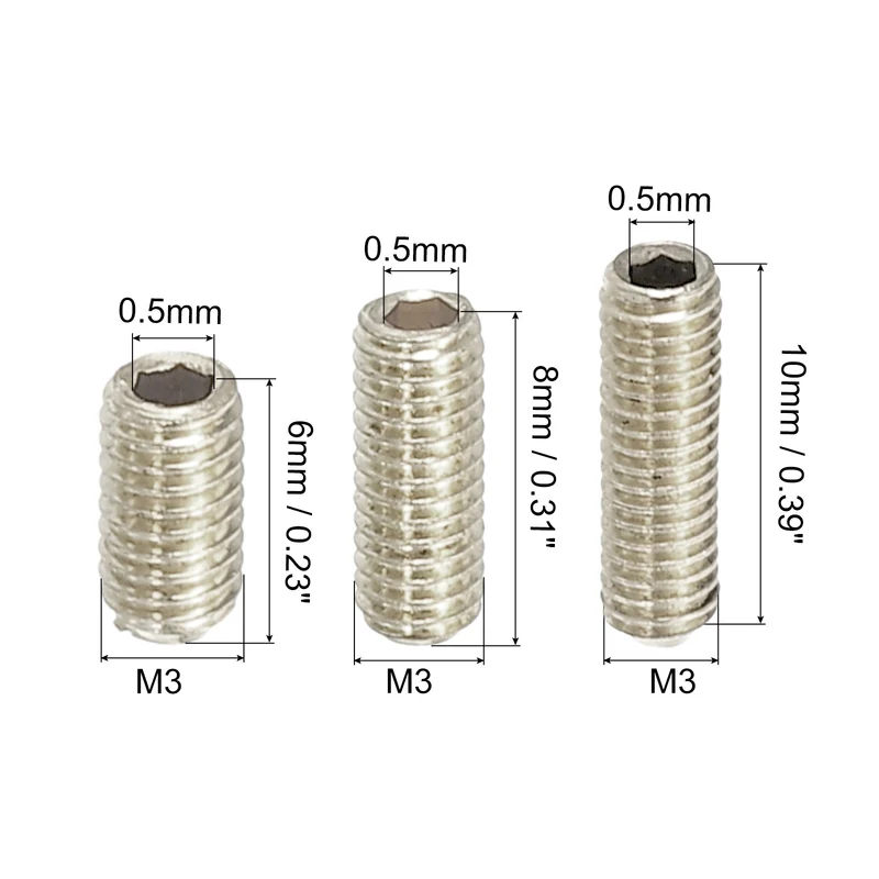Guitar Bridge Saddle Height Adjustment Screws M3x6/8/10mm Silver 12pcs