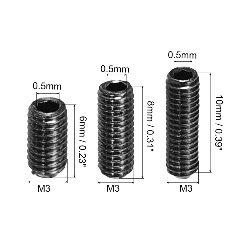 Guitar Bridge Saddle Height Adjustment Screws M3x6/8/10mm Black 12pcs