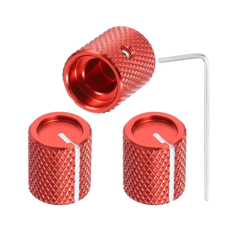 3Pcs Aluminum Guitar Potentiometer Knob W Wrench Set 6.35mm Red