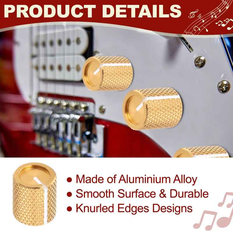3Pcs Aluminum Guitar Potentiometer Knob W Wrench Set 6.35mm Golden
