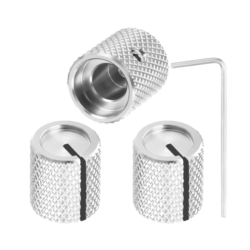 3Pcs Aluminum Guitar Potentiometer Knob W Wrench Set 6.35mm Silver