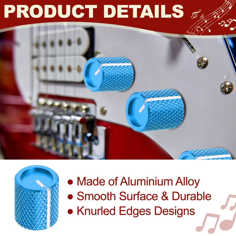 3Pcs Aluminum Guitar Potentiometer Knob W Wrench Set 6.35mm Blue