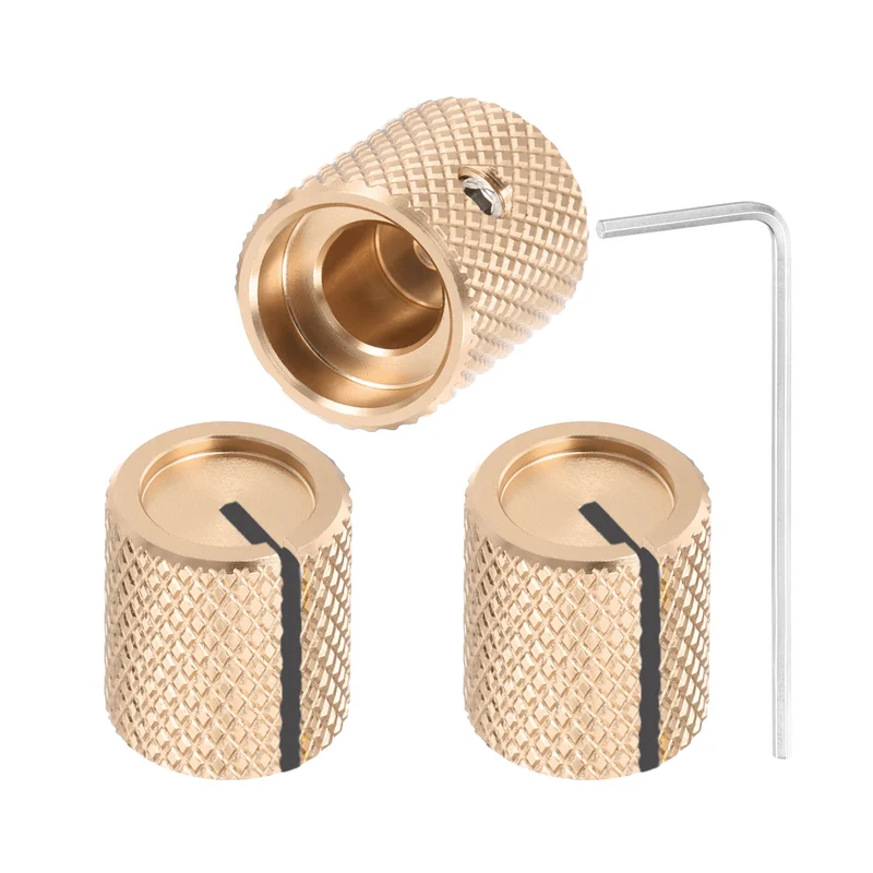 3Pcs Aluminum Guitar Potentiometer Knob W Wrench Set 6mm Light Gold