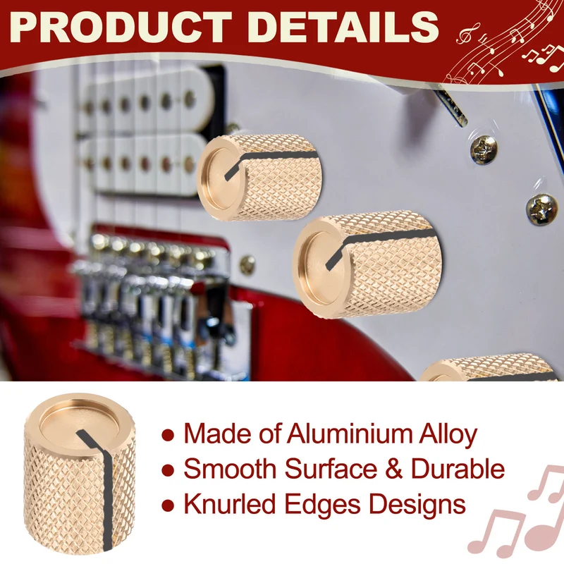 3Pcs Aluminum Guitar Potentiometer Knob W Wrench Set 6mm Light Gold