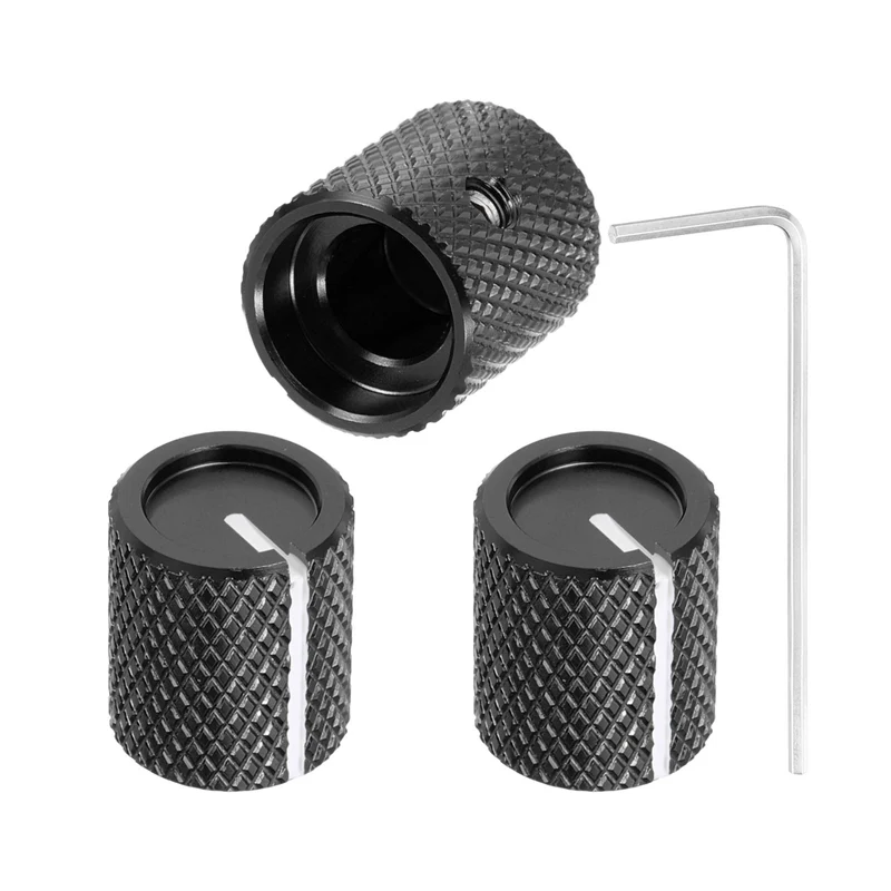 3Pcs Aluminum Guitar Potentiometer Knob W Wrench Set 6mm Black