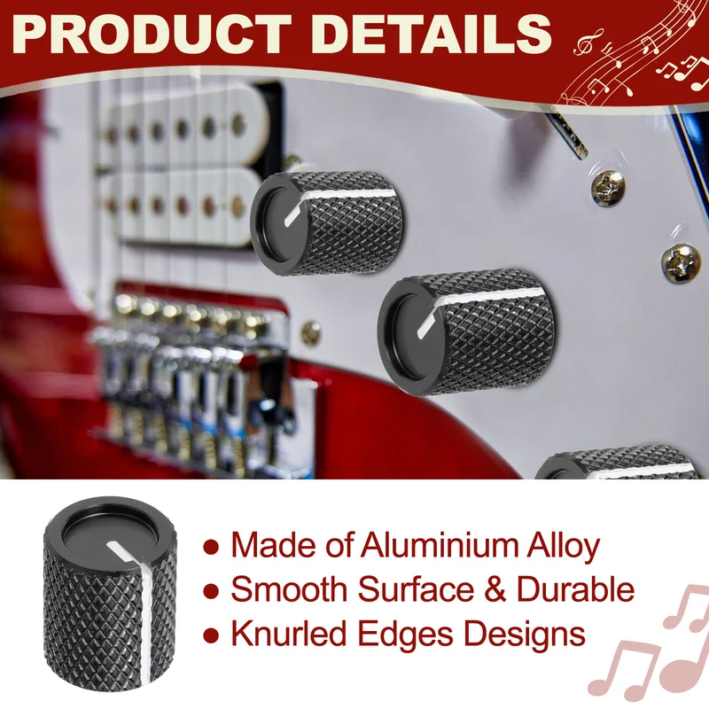 3Pcs Aluminum Guitar Potentiometer Knob W Wrench Set 6mm Black