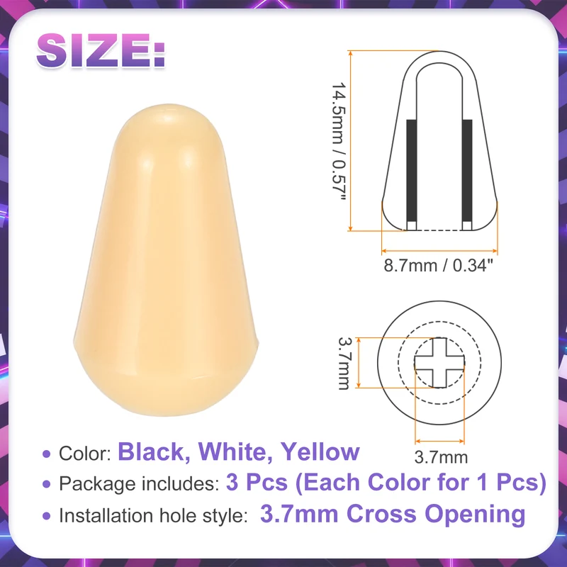 3 Pcs Switch Tip Knob for Electric Guitar, 3.7mm Cross Opening, 3 Colors