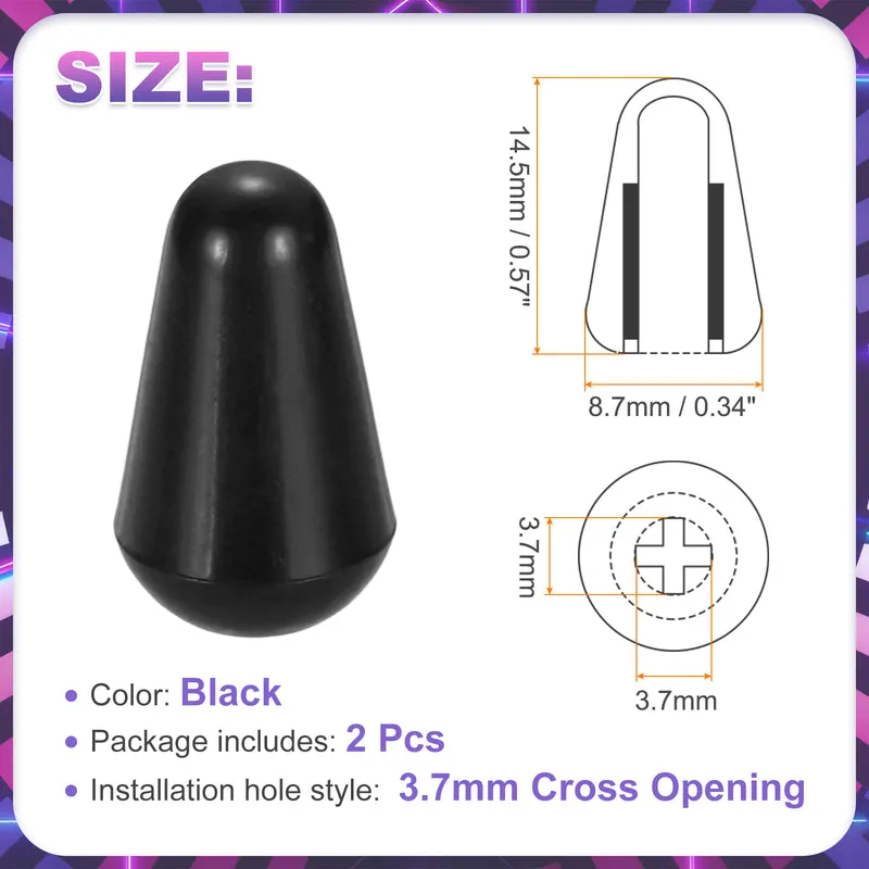 2 Pcs Switch Tip Knob for Electric Guitar, 3.7mm Cross Opening, Black