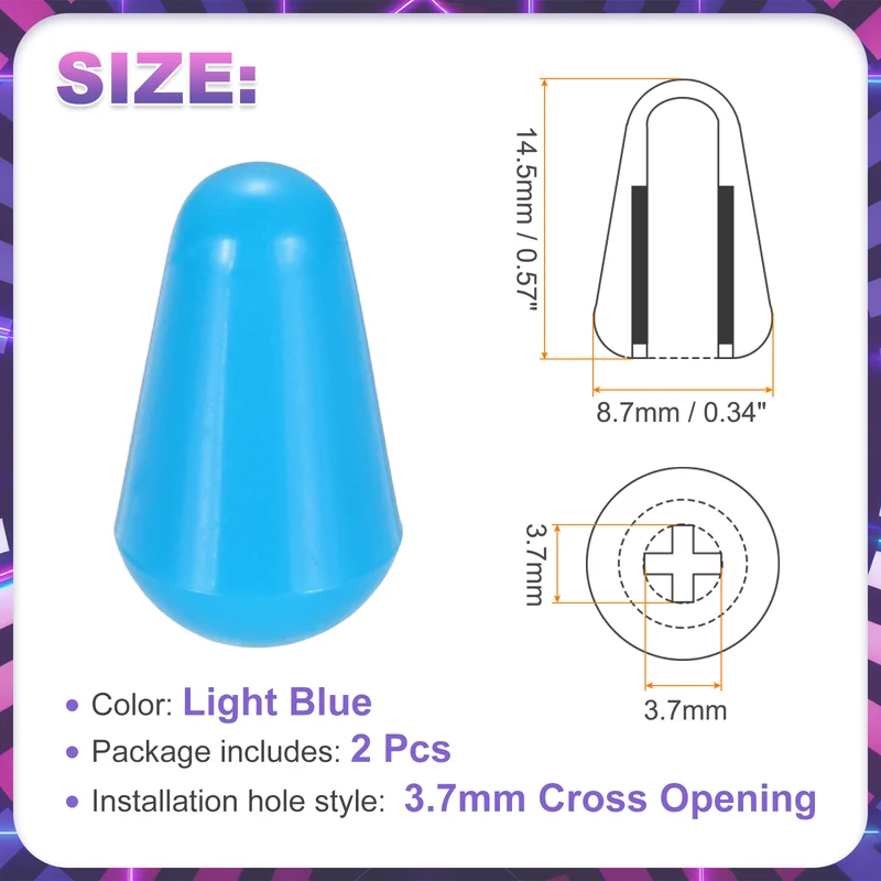 2 Pcs Switch Tip Knob for Electric Guitar, 3.7mm Cross Opening, Light Blue