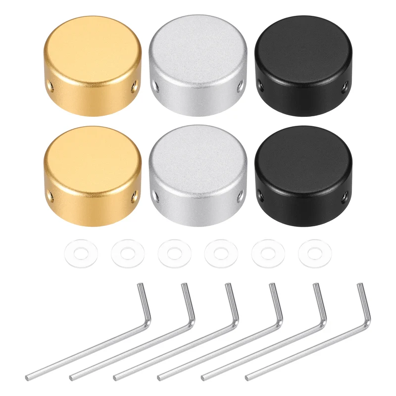 6 Pcs Footswitch Toppers Guitar Pedal Button Caps, Gold, Silver, Black
