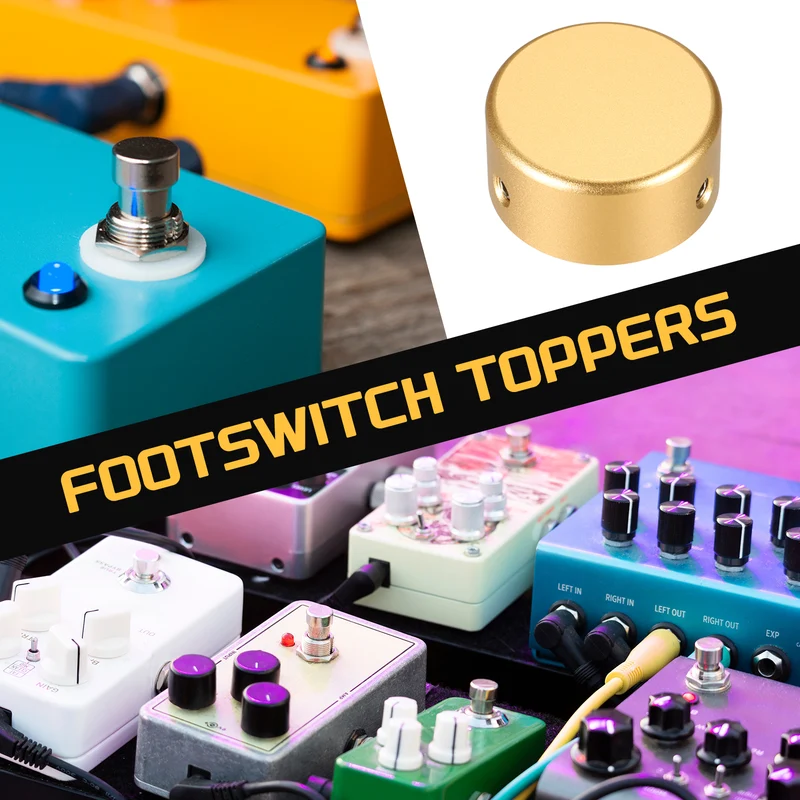 6 Pcs Footswitch Toppers Guitar Pedal Button Caps, Gold, Silver, Black