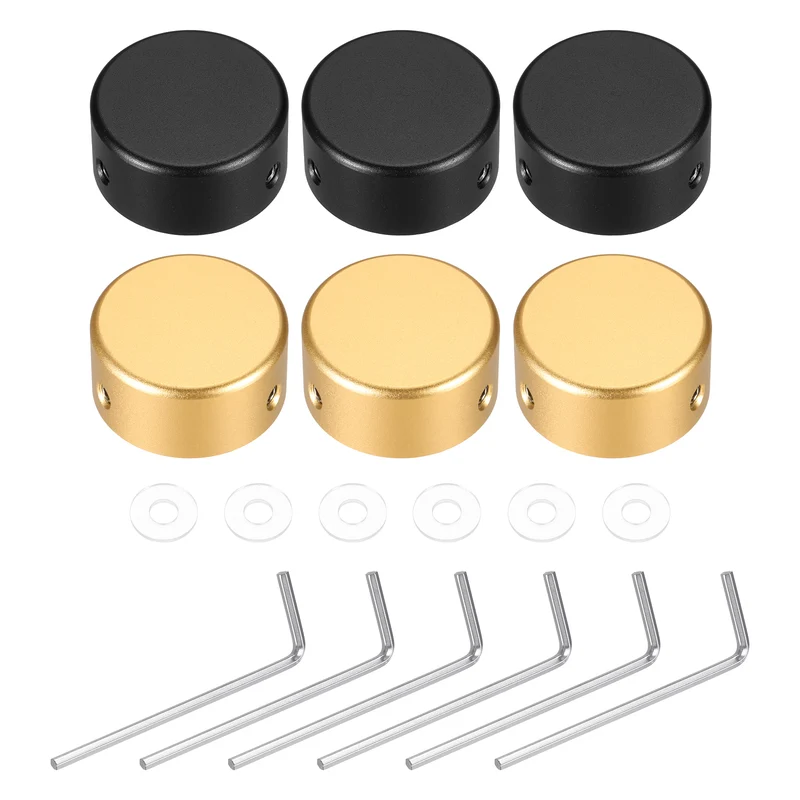 6 Pcs Footswitch Toppers Guitar Pedal Button Caps, Gold, Black