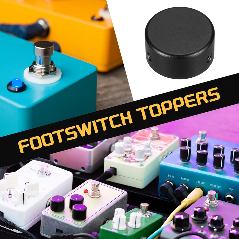 6 Pcs Footswitch Toppers Guitar Pedal Button Caps, Gold, Black