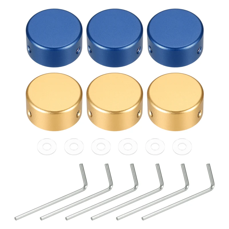 6 Pcs Footswitch Toppers Guitar Pedal Button Caps, Gold, Dark Blue
