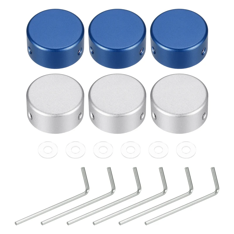 6 Pcs Footswitch Toppers Guitar Pedal Button Caps, Silver, Dark Blue