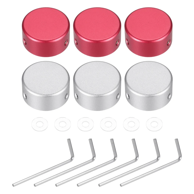 6 Pcs Footswitch Toppers Guitar Pedal Button Caps, Silver, Red