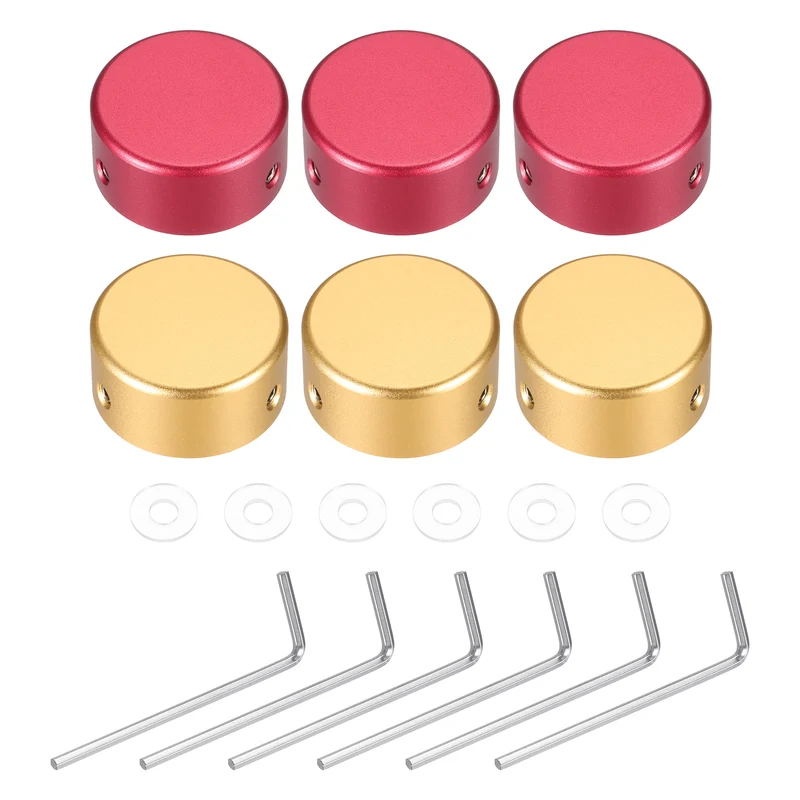 6 Pcs Footswitch Toppers Guitar Pedal Button Caps, Gold, Red