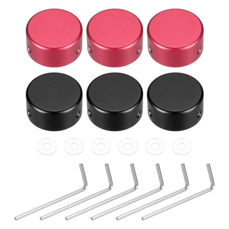 6 Pcs Footswitch Toppers Guitar Pedal Button Caps, Black, Red