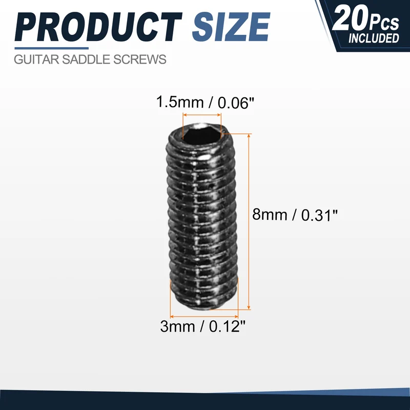 Guitar Bridge Saddle Height Adjustment Screws M3x8 Black 20Pcs
