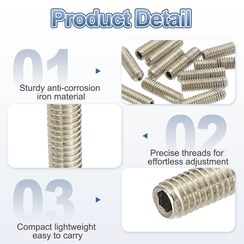 Guitar Bridge Saddle Height Adjustment Screws M3x8/10/12 Silver 20Pcs