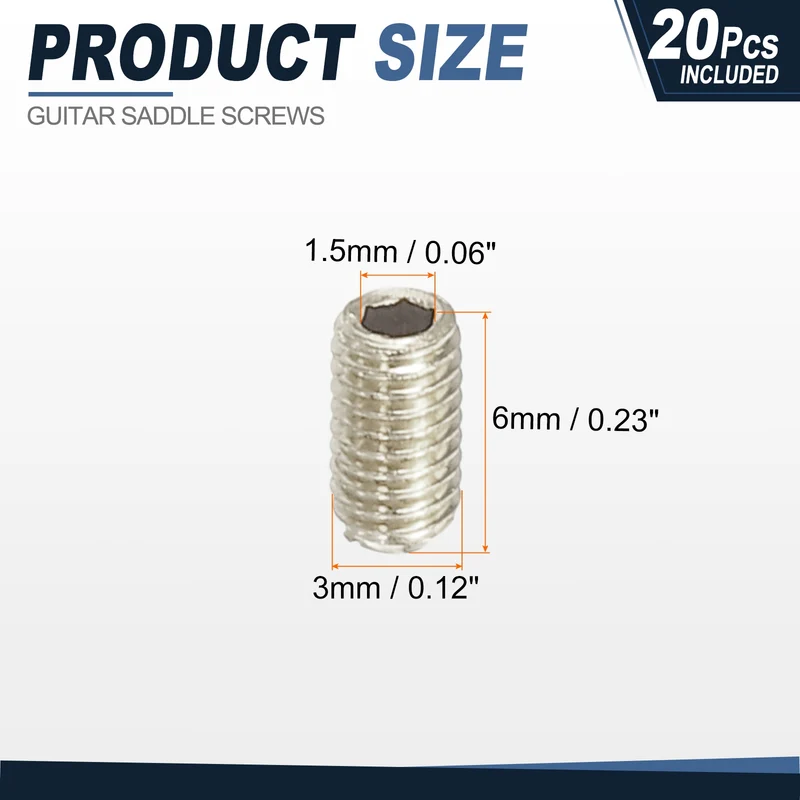 Guitar Bridge Saddle Height Adjustment Screws M3x6 Silver 20Pcs