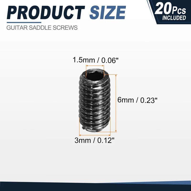 Guitar Bridge Saddle Height Adjustment Screws M3x6 Black 20Pcs