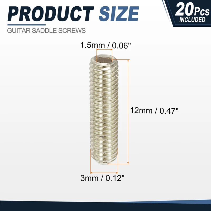 Guitar Bridge Saddle Height Adjustment Screws M3x12 Silver 20Pcs