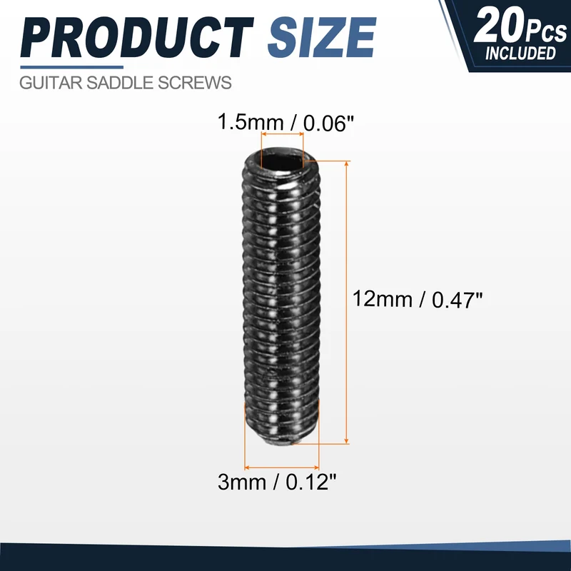 Guitar Bridge Saddle Height Adjustment Screws M3x12 Black 20Pcs