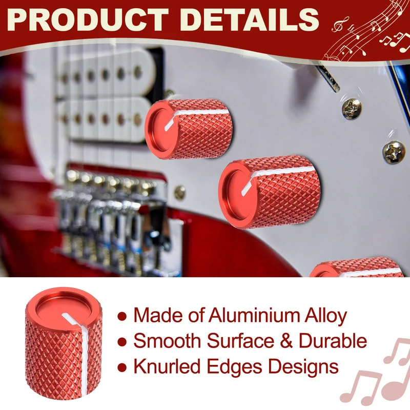 3Pcs Aluminum Guitar Potentiometer Knob W Wrench Set 6mm Red
