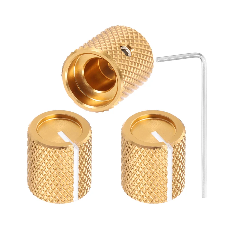 3Pcs Aluminum Guitar Potentiometer Knob W Wrench Set 6mm Golden