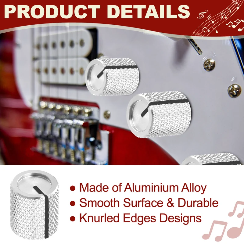 3Pcs Aluminum Guitar Potentiometer Knob W Wrench Set 6mm Silver