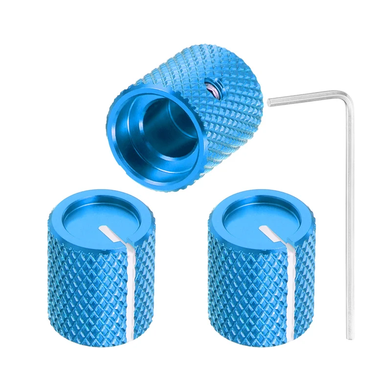 3Pcs Aluminum Guitar Potentiometer Knob W Wrench Set 6mm Blue