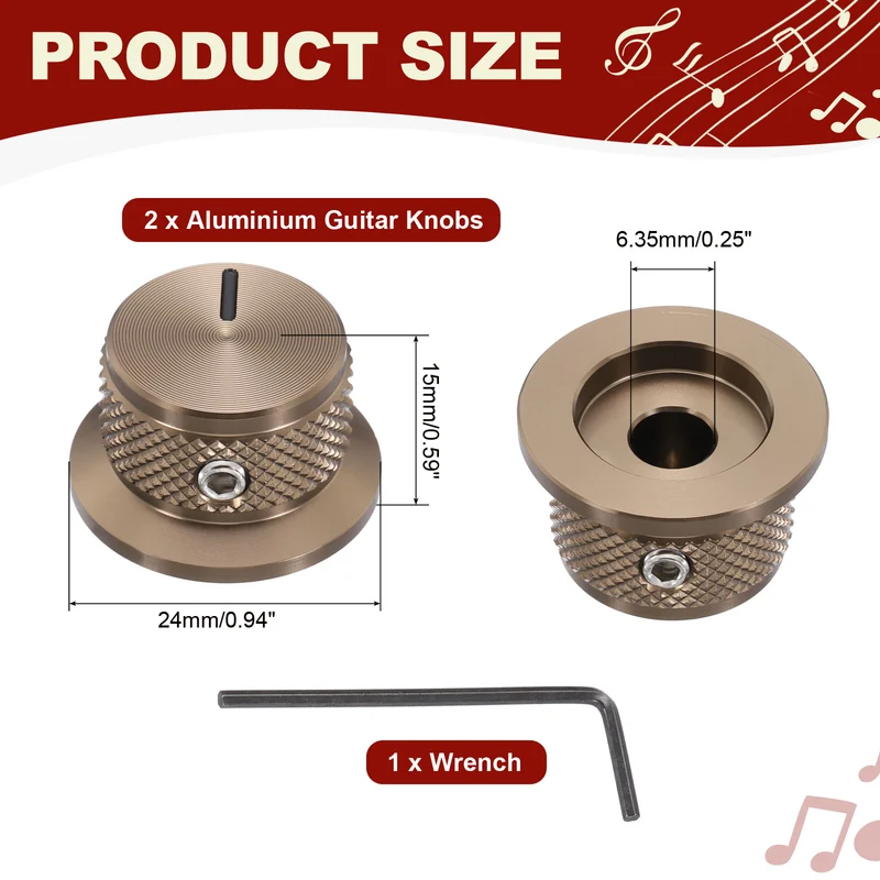 2pcs Aluminium Guitar Knobs with Wrench Set 1/4" Bronze