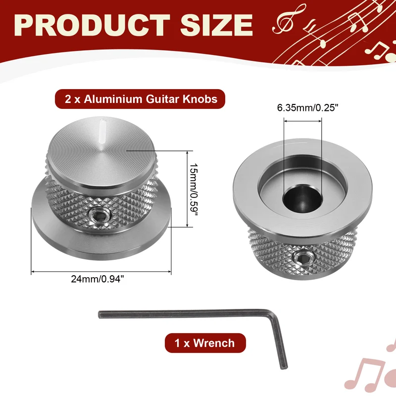 2pcs Aluminium Guitar Knobs with Wrench Set 1/4" Gray