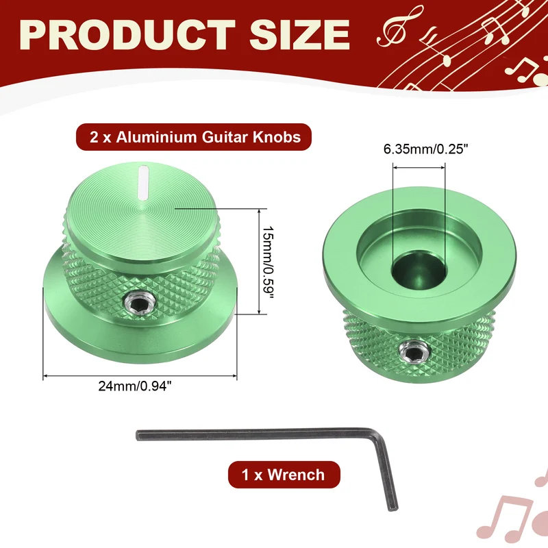 2pcs Aluminium Guitar Knobs with Wrench Set 1/4" Green